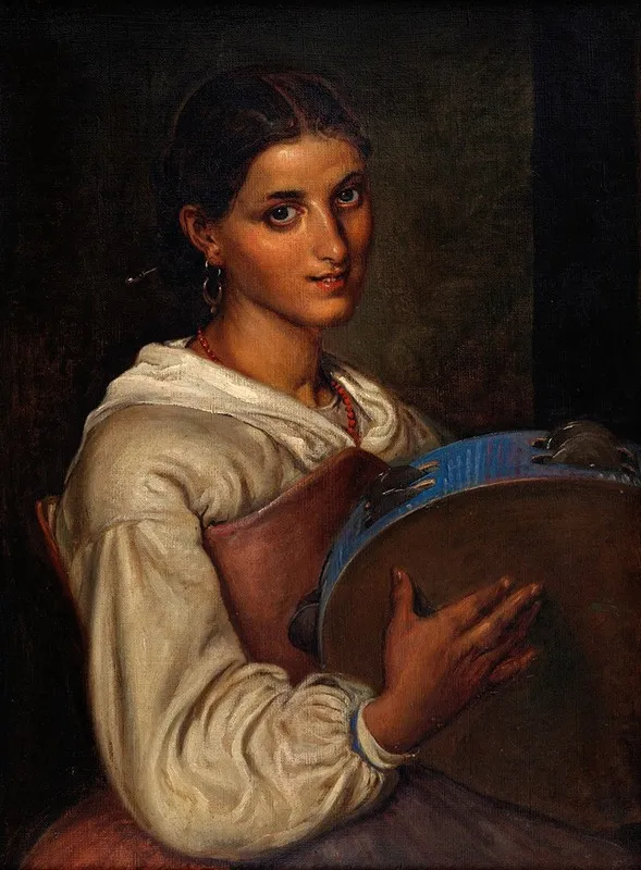 Italian Girl With A Blue Tambourine Wall Art by Wilhelm Marstrand - High-Resolution Digital Print