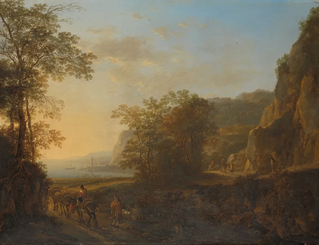 Italian Landscape With A View Of A Harbour