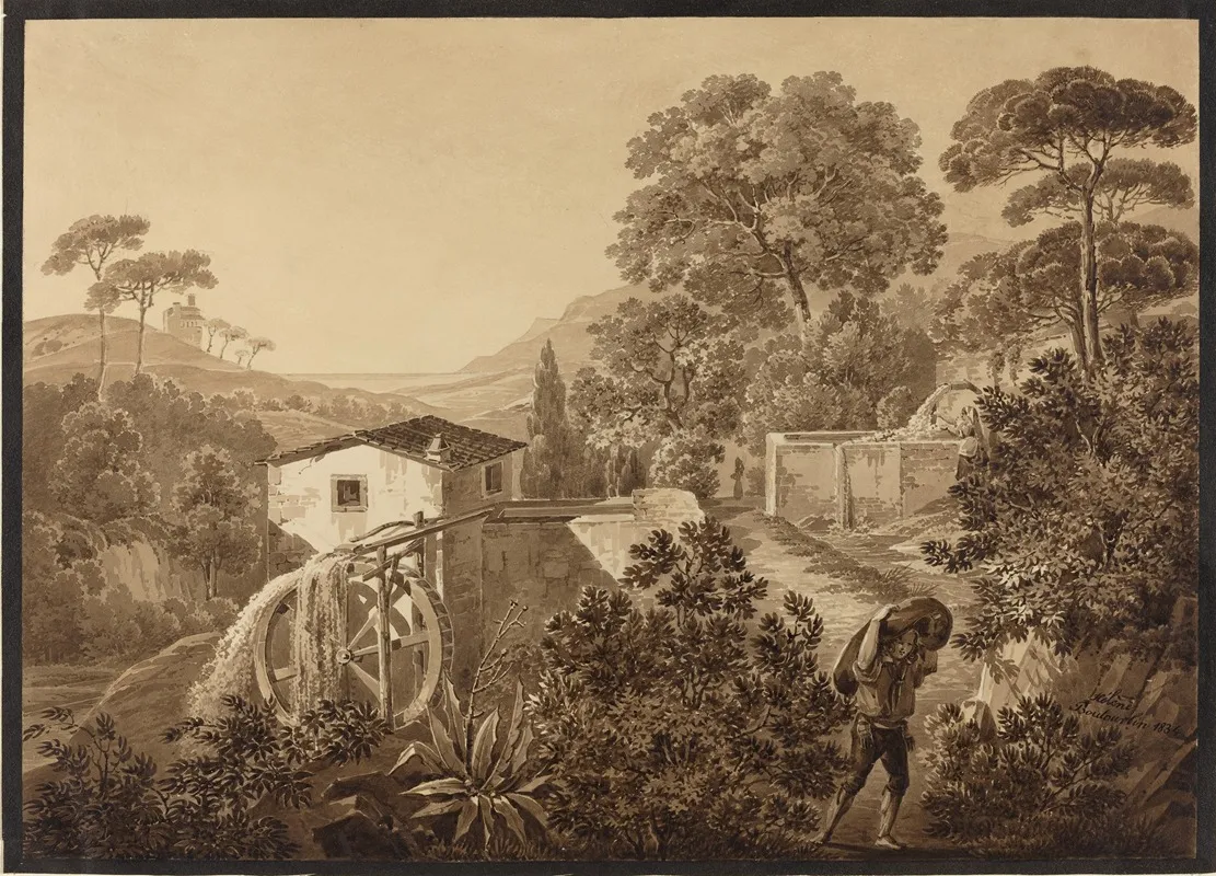 Italian Landscape With A Watermill Wall Art by Hélène Boutourlin - High-Resolution Digital Print