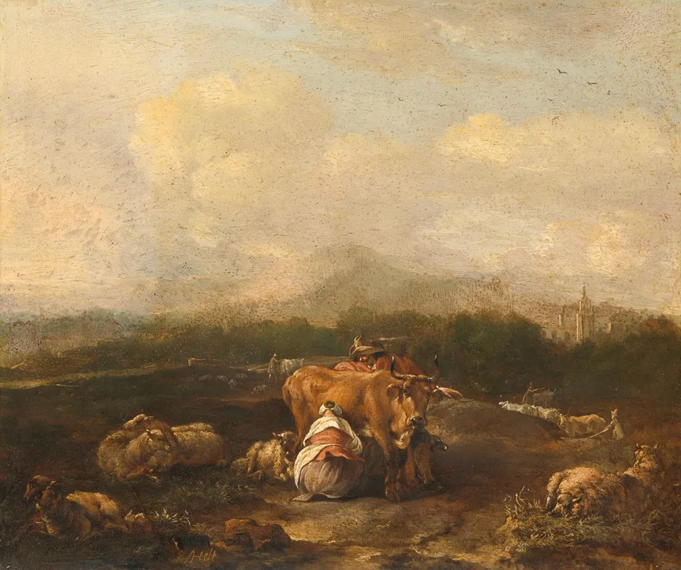 Italian Landscape With Cattle Wall Art by Nicolaes van Helt Stockade - High-Resolution Digital Print