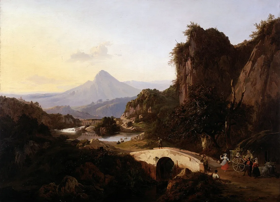 Italian Landscape With Dancing Figures Wall Art by Edouard De Vigne - High-Resolution Digital Print