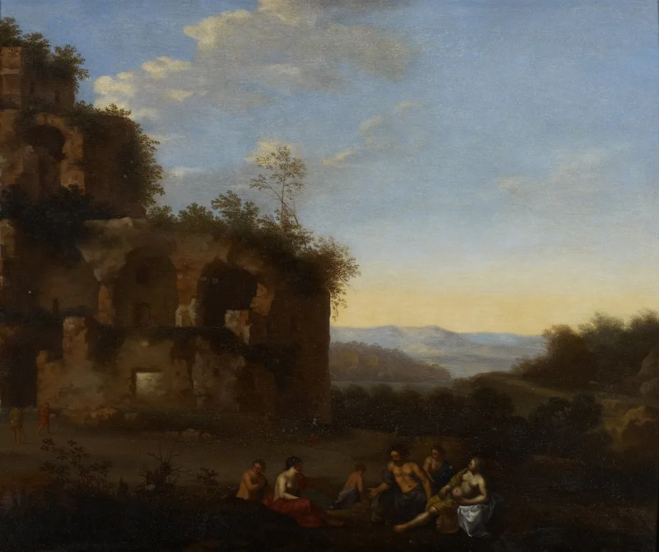 Italian Landscape With Figures Wall Art by Johan Van Haensbergen - High-Resolution Digital Print