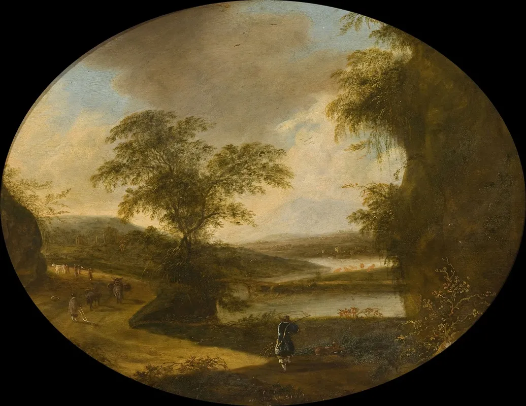 Italian Landscape With Hunters 2 Wall Art by Ottomar Hackius - High-Resolution Digital Print