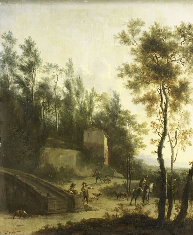Italian Landscape With Hunters Wall Art by Frederik de Moucheron - High-Resolution Digital Print
