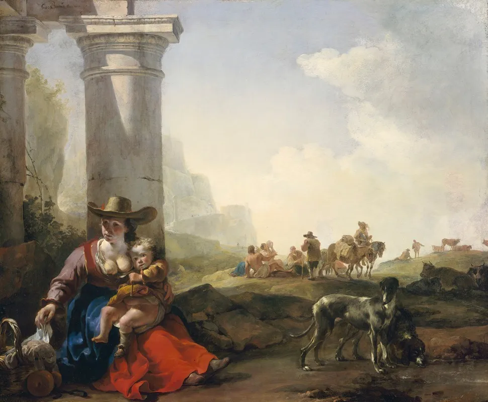 Italian Peasants Among Ruins
