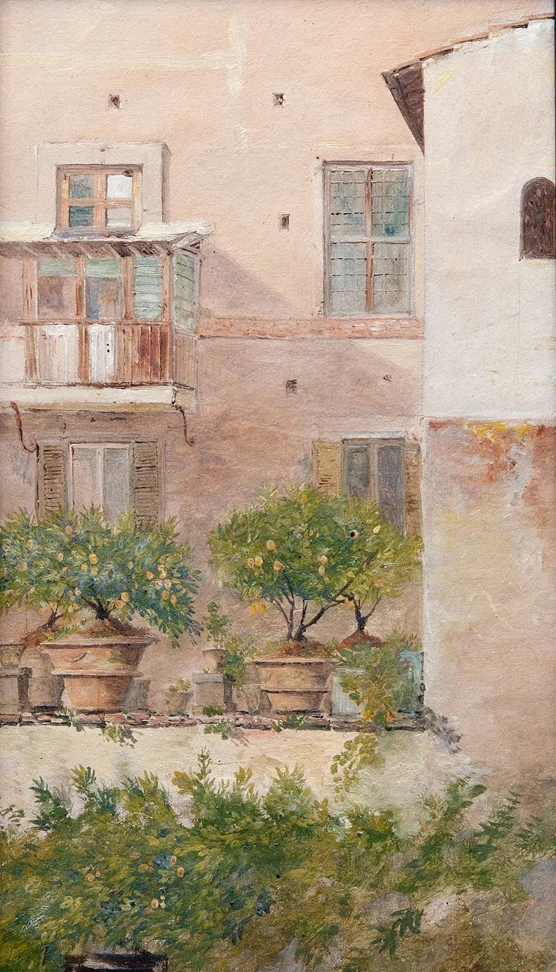 Italian Study Patio With Lemon Trees In Flowerpots Wall Art by Lars Jacob von Röök - High-Resolution Digital Print