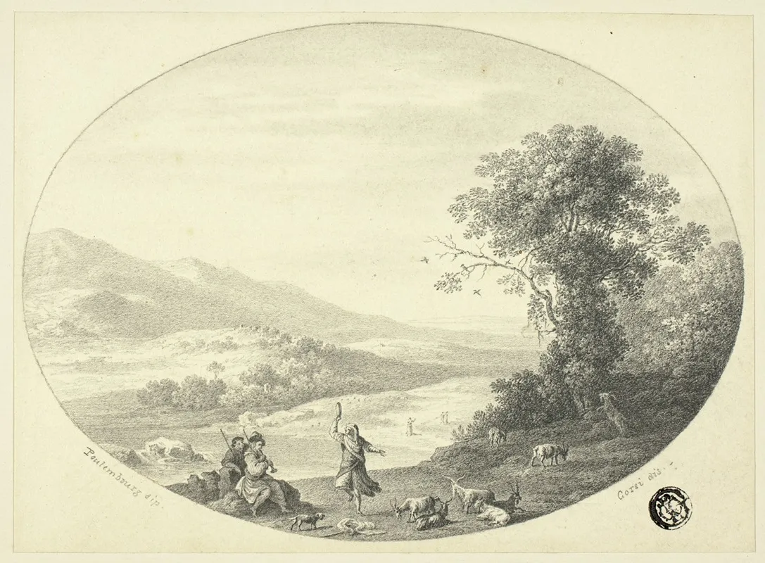 Italianate Landscape With Dancer Musicians And Goats Wall Art by After Cornelis van Poelenburgh - High-Resolution Digital Print