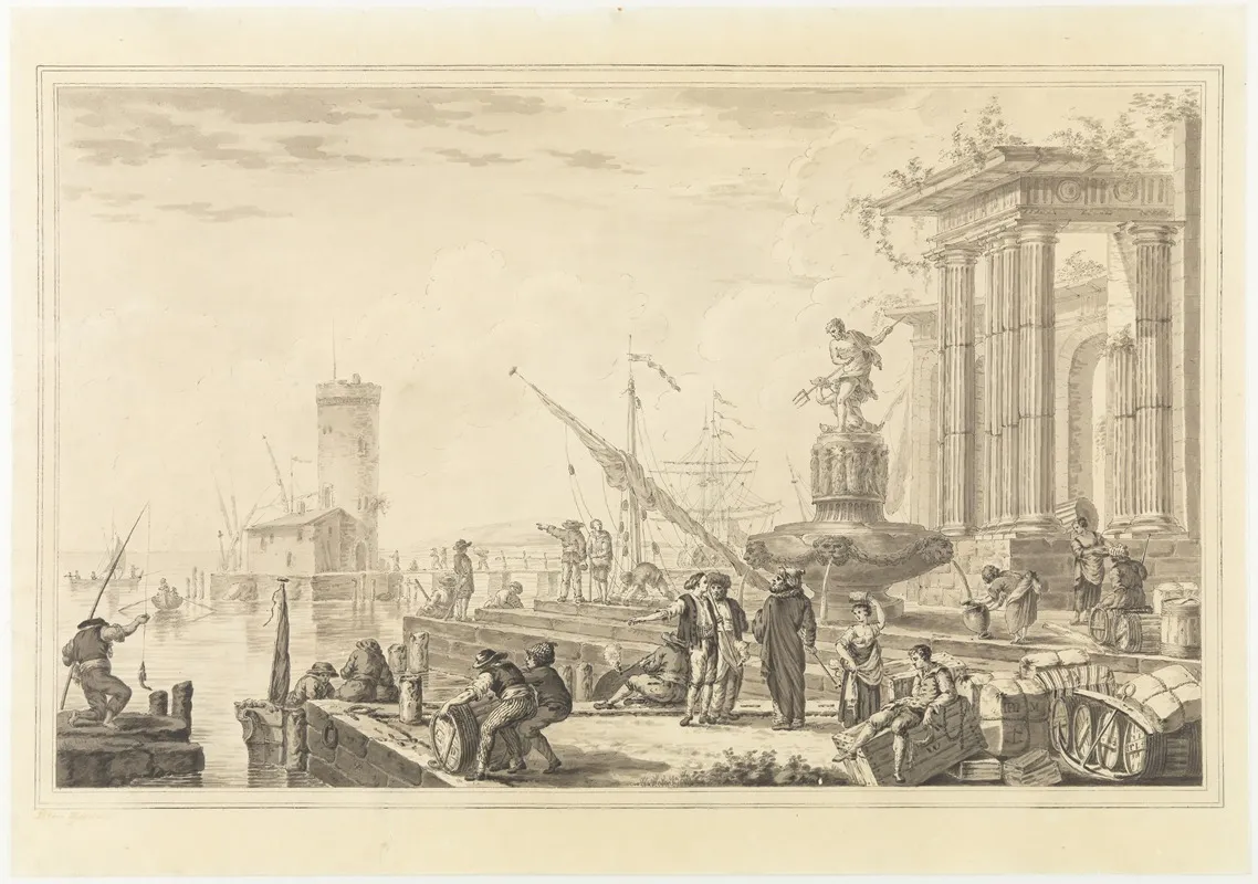 Italianate Port Wall Art by Petrus Norbertus van Reysschoot - High-Resolution Digital Print