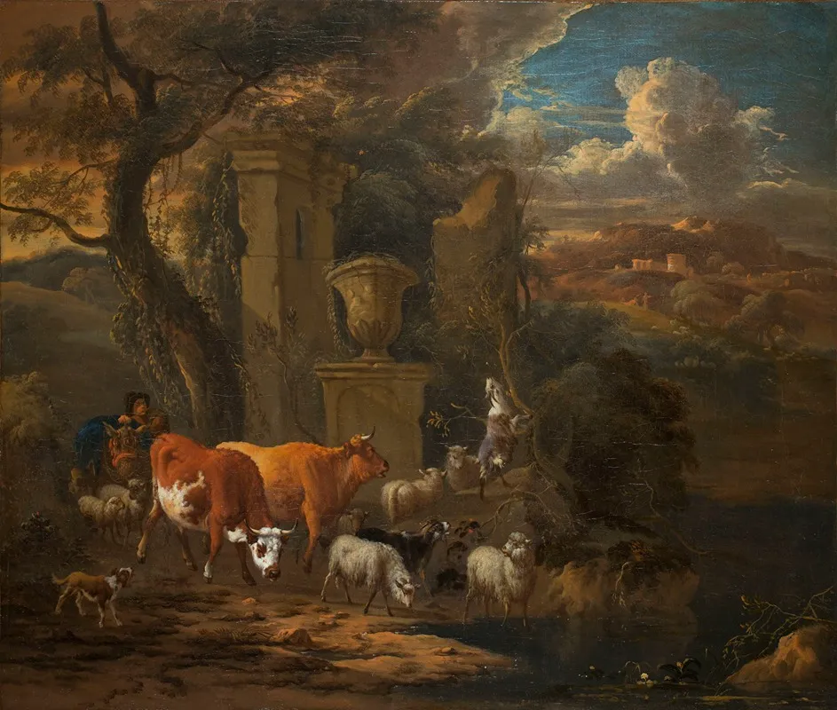 Italianised Landscapes With Shepherd And Shepherdess Wall Art by Michiel Carree - High-Resolution Digital Print