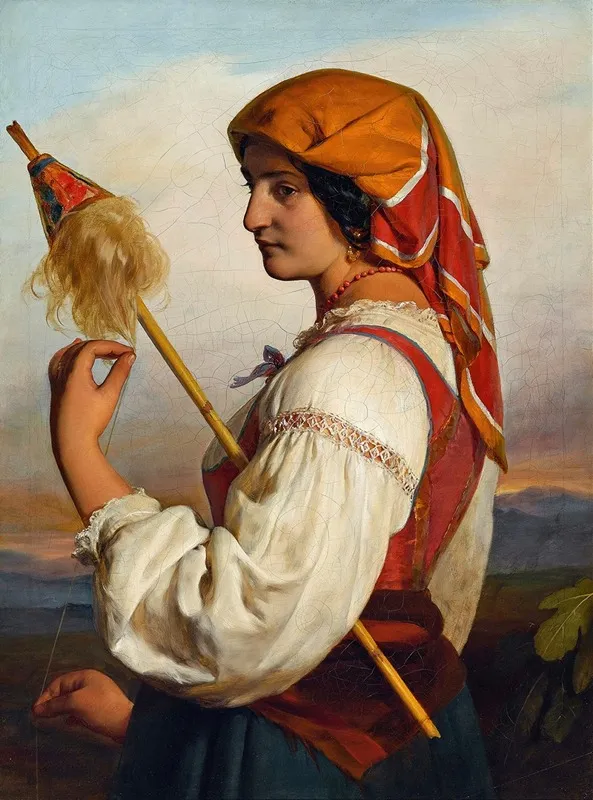 Italienerin Chiaruccia Mit Spinnrocken Wall Art by Friedrich von Amerling - High-Resolution Digital Print