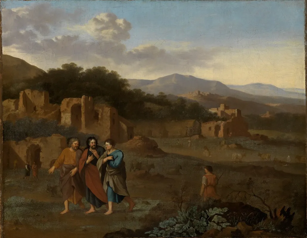 Italienische Berglandschaft Mit Christus Und Den Beiden Jungern Auf Dem Weg Nach Emmaus Wall Art by Cornelis van Poelenburg - High-Resolution Digital Print