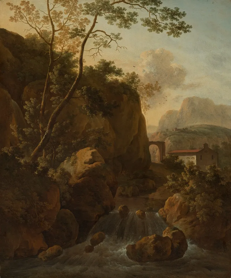 Italienische Felslandschaft Mit Gebirgsbach Und Kapelle