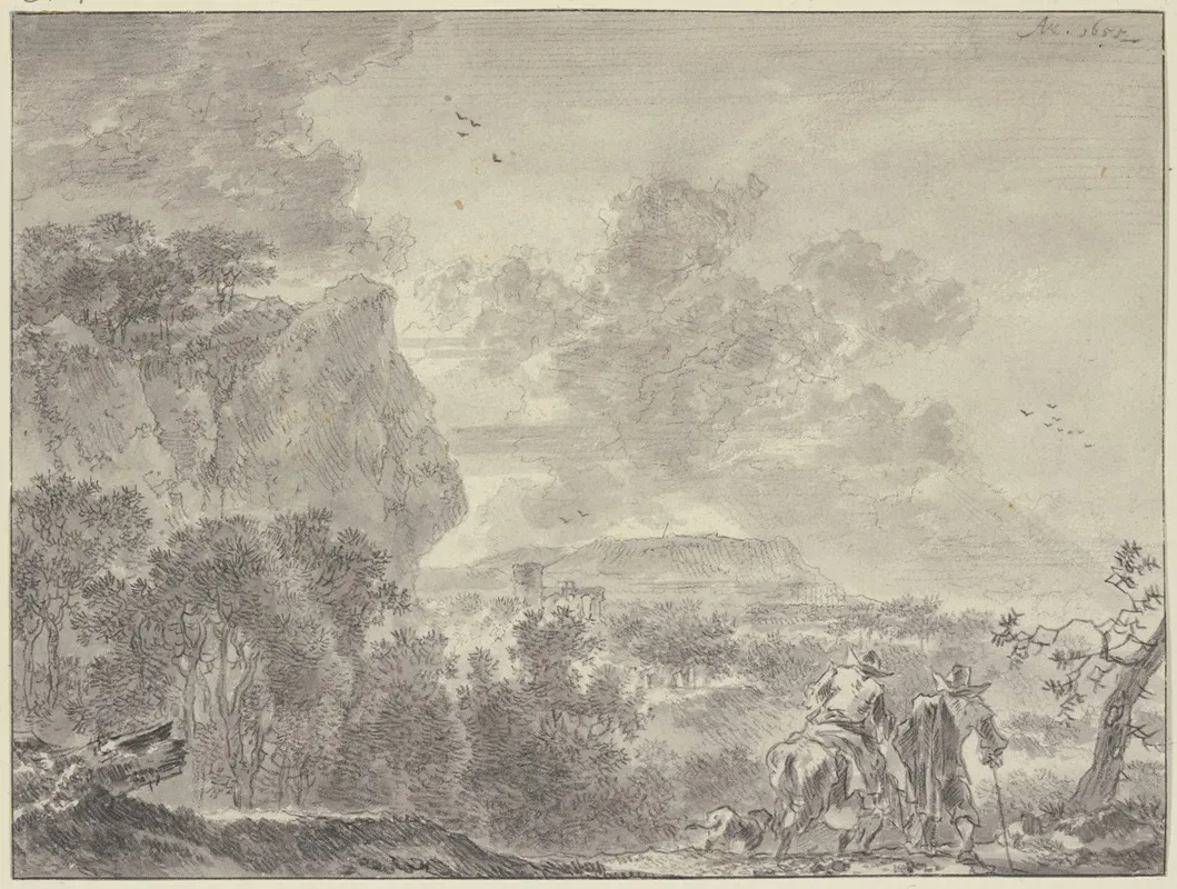 Italienische Landschaft Bewaldete Ebene Vorne Zwei Wanderer Der Linke Beritten Wall Art by Adriaen van der Cabel - High-Resolution Digital Print