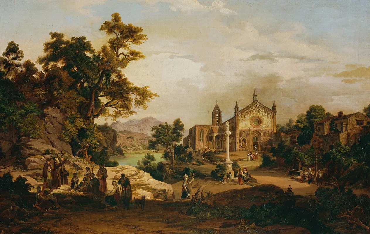 Italienische Landschaft Mit Pilgern Wall Art by Georg Petzolt - High-Resolution Digital Print