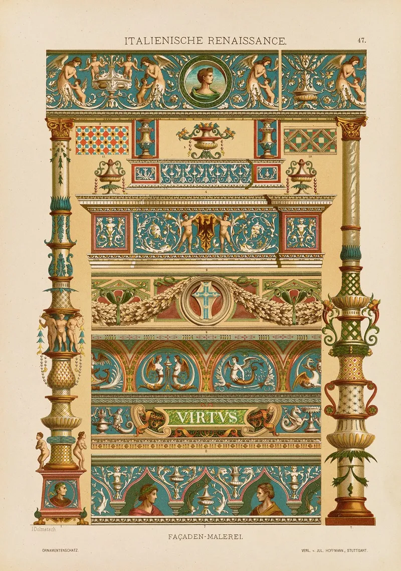 Italienische Renaissance Facaden Malerei Wall Art by Heinrich Dolmetsch - High-Resolution Digital Print
