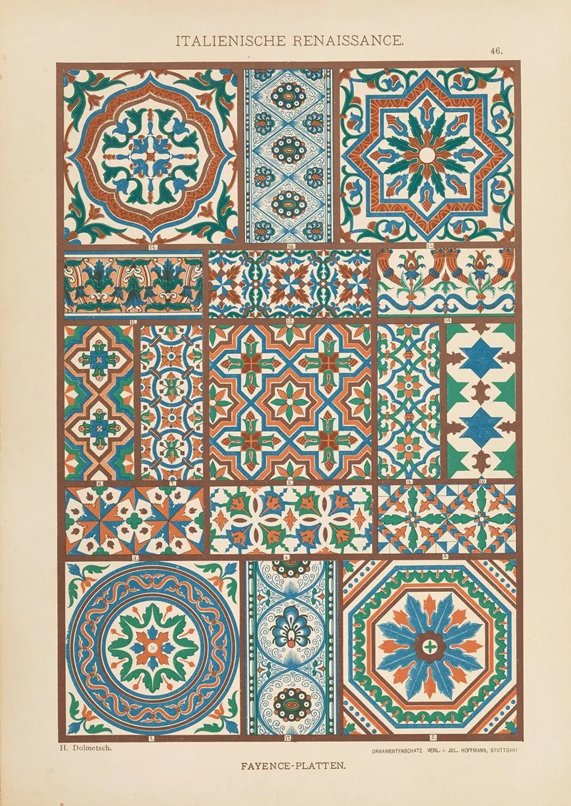 Italienische Renaissance Fayence Platten Wall Art by Heinrich Dolmetsch - High-Resolution Digital Print