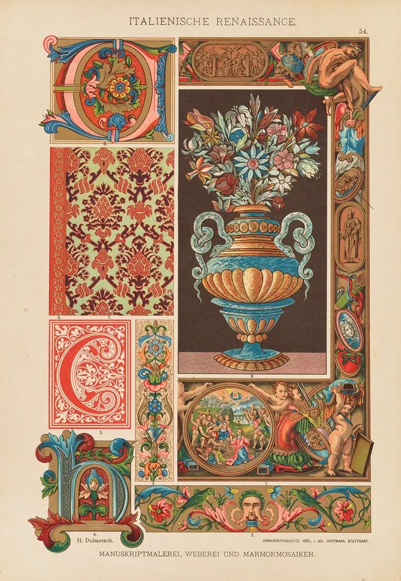 Italienische Renaissance Manuskriptmalerei Weberei Und Marmormosaiken Wall Art by Heinrich Dolmetsch - High-Resolution Digital Print