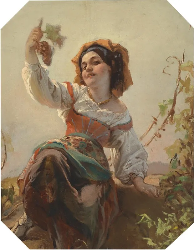 Italienisches Madchen Mit Weintrauben Wall Art by Franz Dobiaschofsky - High-Resolution Digital Print