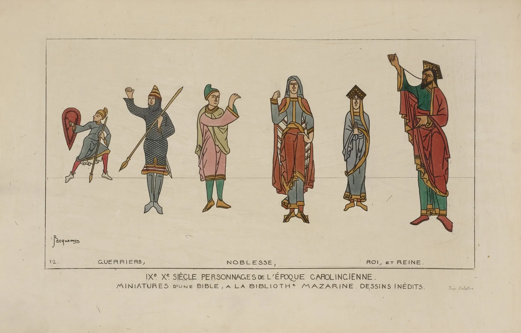 Ixe Xe Siecle Personnages De Lepoque Carolingienne Miniatures Dun Bible A La Bibliotheque Mazarine Dessins Inedits