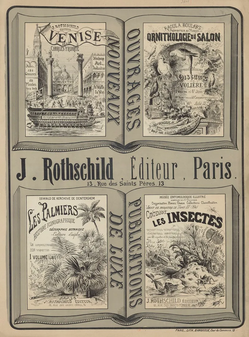 J Rothschild Editeur Paris 13 Rue Des Saints Peres Ouvrages Nouveaux Publications De Luxe Wall Art by Lith. Barousse - High-Resolution Digital Print