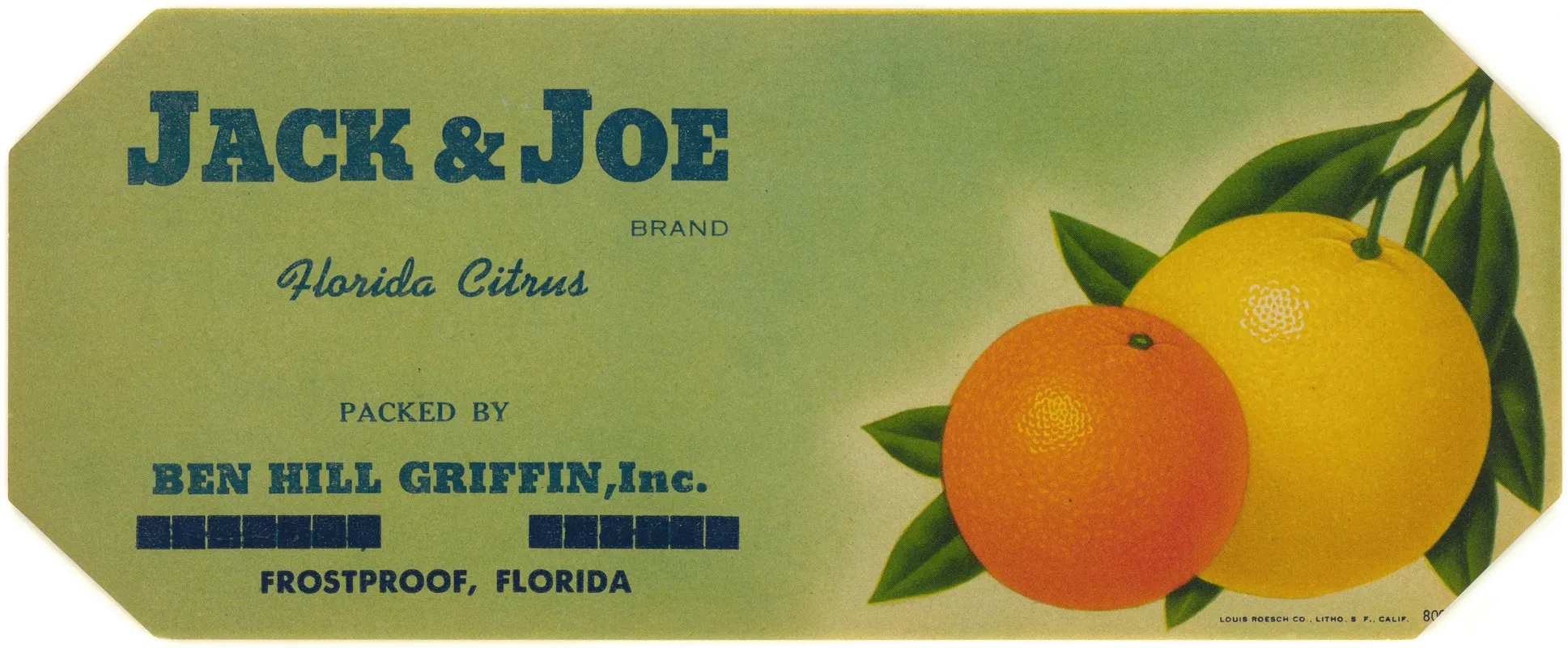 Jack And Joe Brand Florida Citrus Label