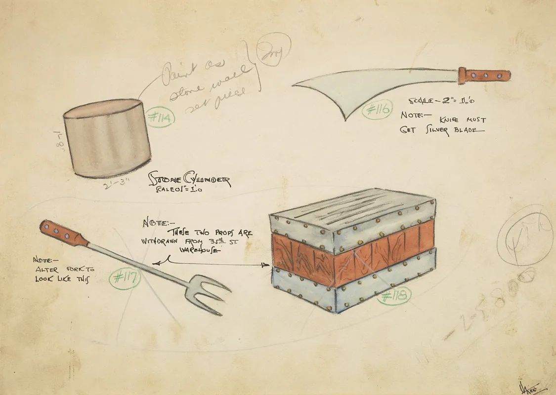 Jack And The Beanstalk Props 3 Knife Fork Chest Stone Cylinder