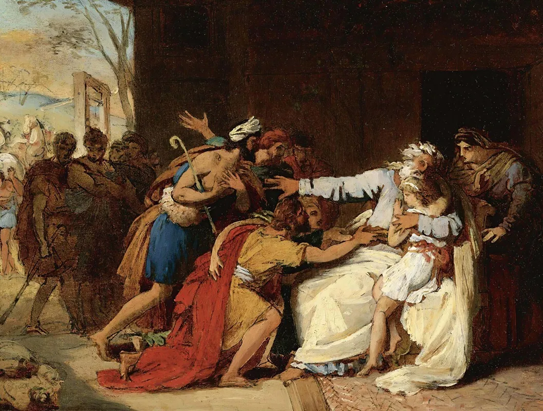 Jacob Refusing To Send Benjamin Away Wall Art by Théophile Auguste Vauchelet - High-Resolution Digital Print
