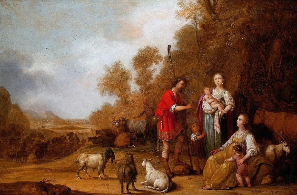 Jacob Urging Leah And Rachel To Flee From Laban Wall Art by Pieter Symonsz Potter - High-Resolution Digital Print