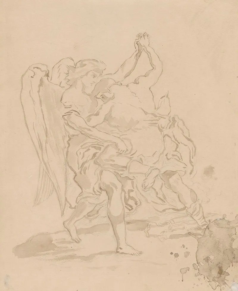 Jacobs Fight With The Angel Acc To Delacroix Wall Art by Zygmunt Waliszewski - High-Resolution Digital Print