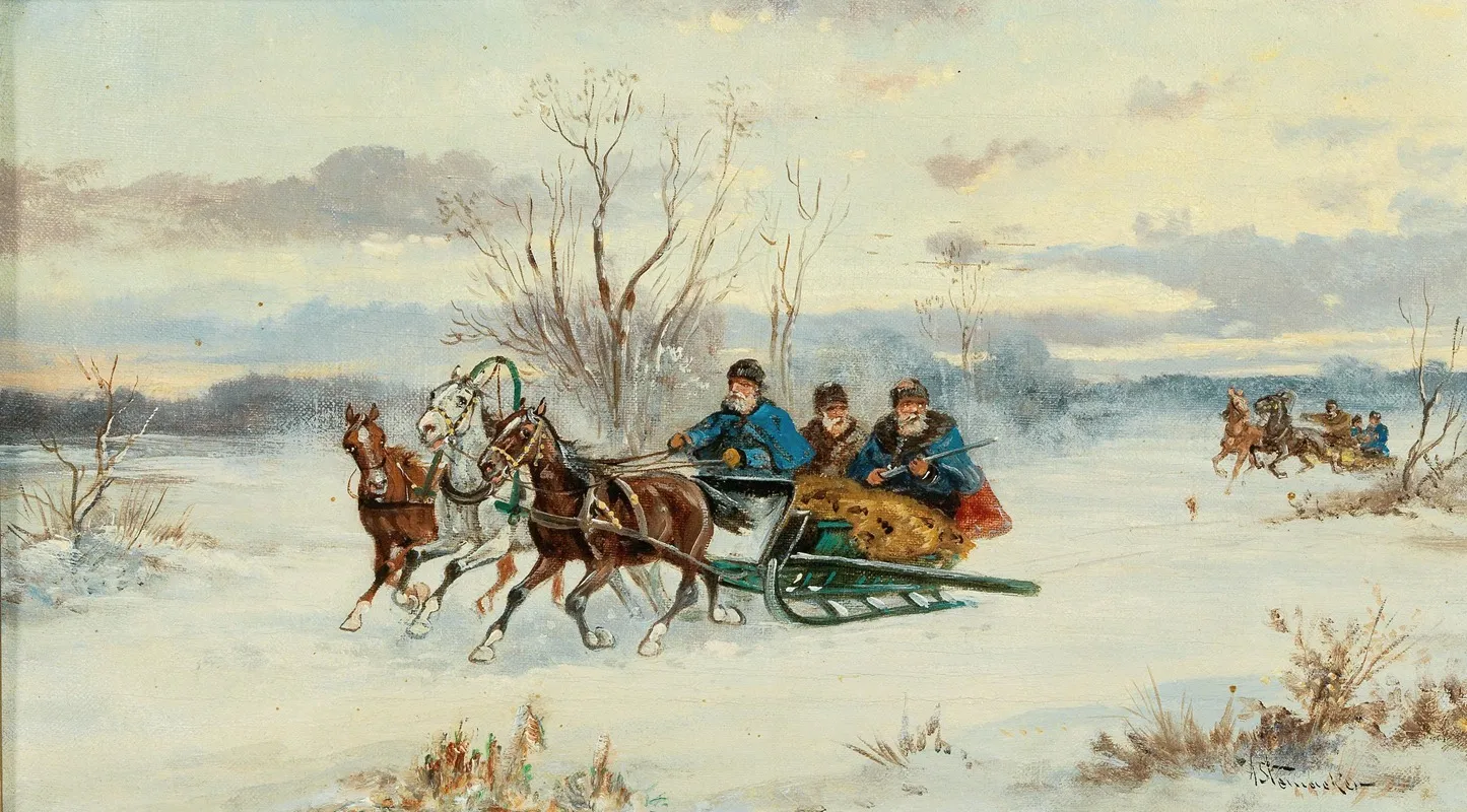 Jagd In Winterlicher Landschaft Wall Art by Alfred Steinacker - High-Resolution Digital Print