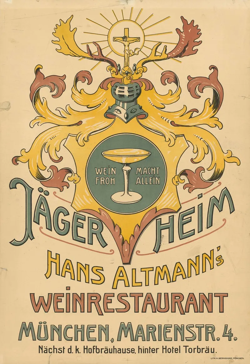 Jagerheim Hans Altmanns Weinrestaurant Munchen Marienstrase Wall Art by A. Bernsdorf - High-Resolution Digital Print