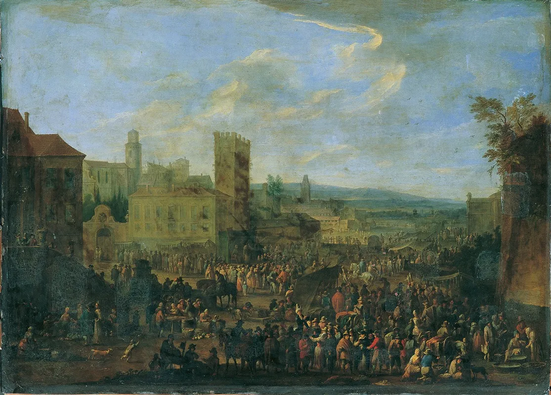 Jahrmarkt Mit Zinnenbekrontem Bergfried