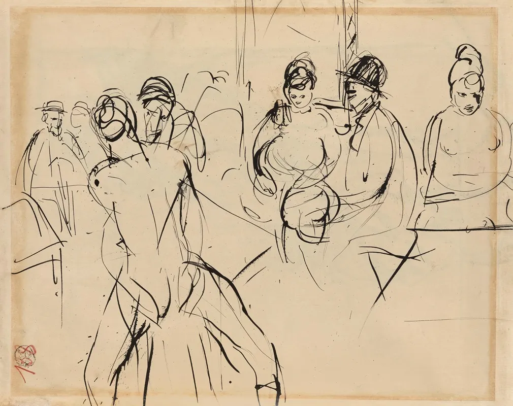 James Ensor Willem Paerels And Auguste Oleffe In An Antwerp Brothel After A Vernissage At Kunst Van Heden Wall Art by Rik Wouters - High-Resolution Digital Print