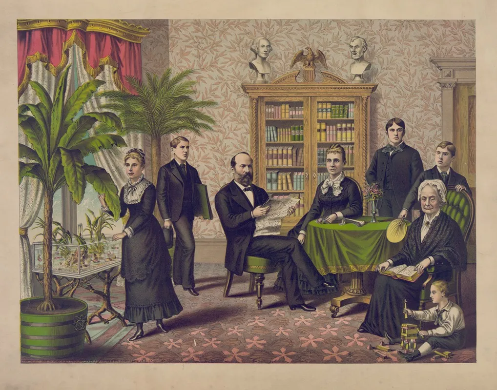 James Garfield And Family In Library Wall Art by Kurz &amp; Allison - High-Resolution Digital Print