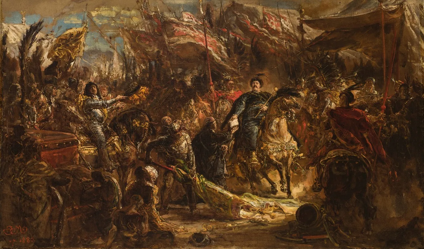Jan Iii Sobieski Hands Canon Denhoff A Letter To The Pope With The Message Of The Victory Over The Turks At Vienna In 1683 Wall Art by Jan Matejko - High-Resolution Digital Print