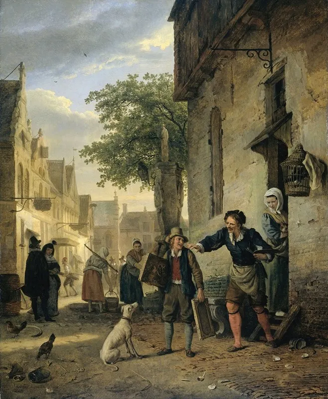 Jan Steen Sends His Son To The Streets To Exchange Paintings For Beer And Wine Wall Art by Ignatius Josephus Van Regemorter - High-Resolution Digital Print