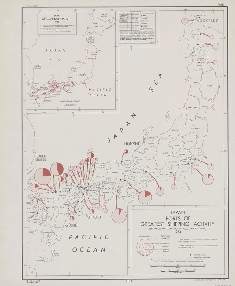 Japan Ports Of Greatest Shipping Activity 1934 Wall Art by Office of Strategic Services - High-Resolution Digital Print