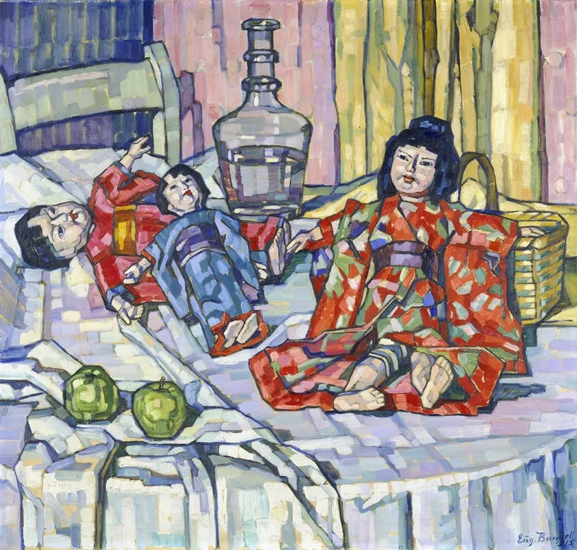 Japanese Dolls With Apples Wall Art by Eugenie Bandell - High-Resolution Digital Print