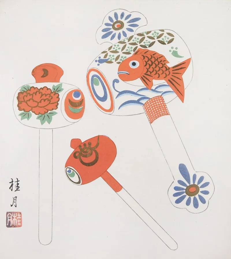 Japanese Folk Toys Kyodo Gangu Shu Haru Pl 03 Wall Art by Yamashita Hakuba - High-Resolution Digital Print