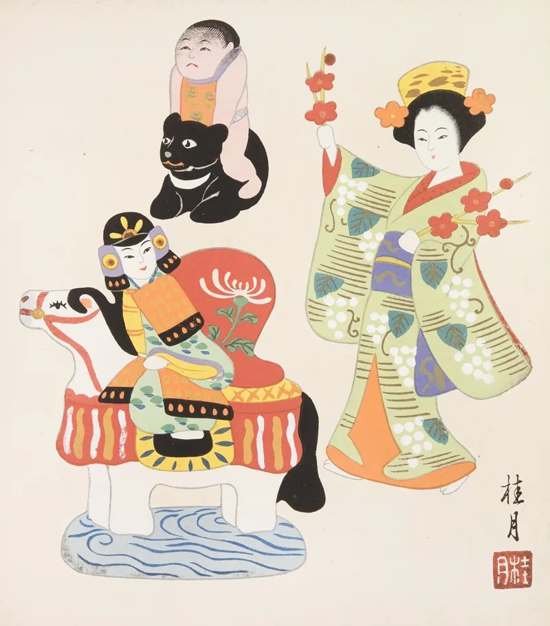 Japanese Folk Toys Kyodo Gangu Shu Haru Pl 12 Wall Art by Yamashita Hakuba - High-Resolution Digital Print