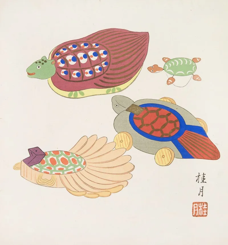 Japanese Folk Toys Kyodo Gangu Shu Haru Pl 16 2 Wall Art by Yamashita Hakuba - High-Resolution Digital Print