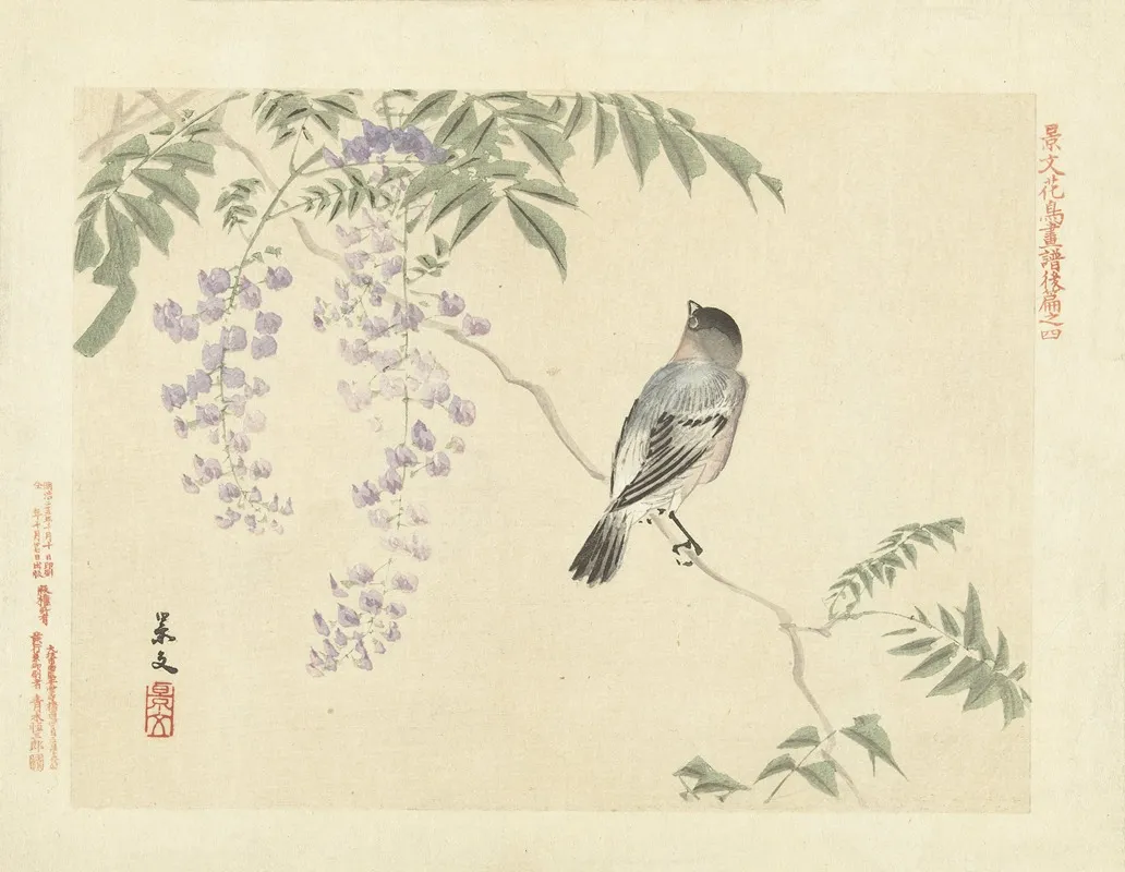 Japanese Wisteria And Eurasian Bullfinch Wall Art by Matsumura Keibun - High-Resolution Digital Print