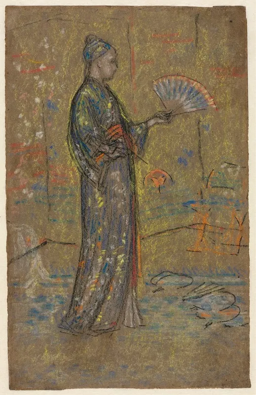 Japanese Woman Painting A Fan