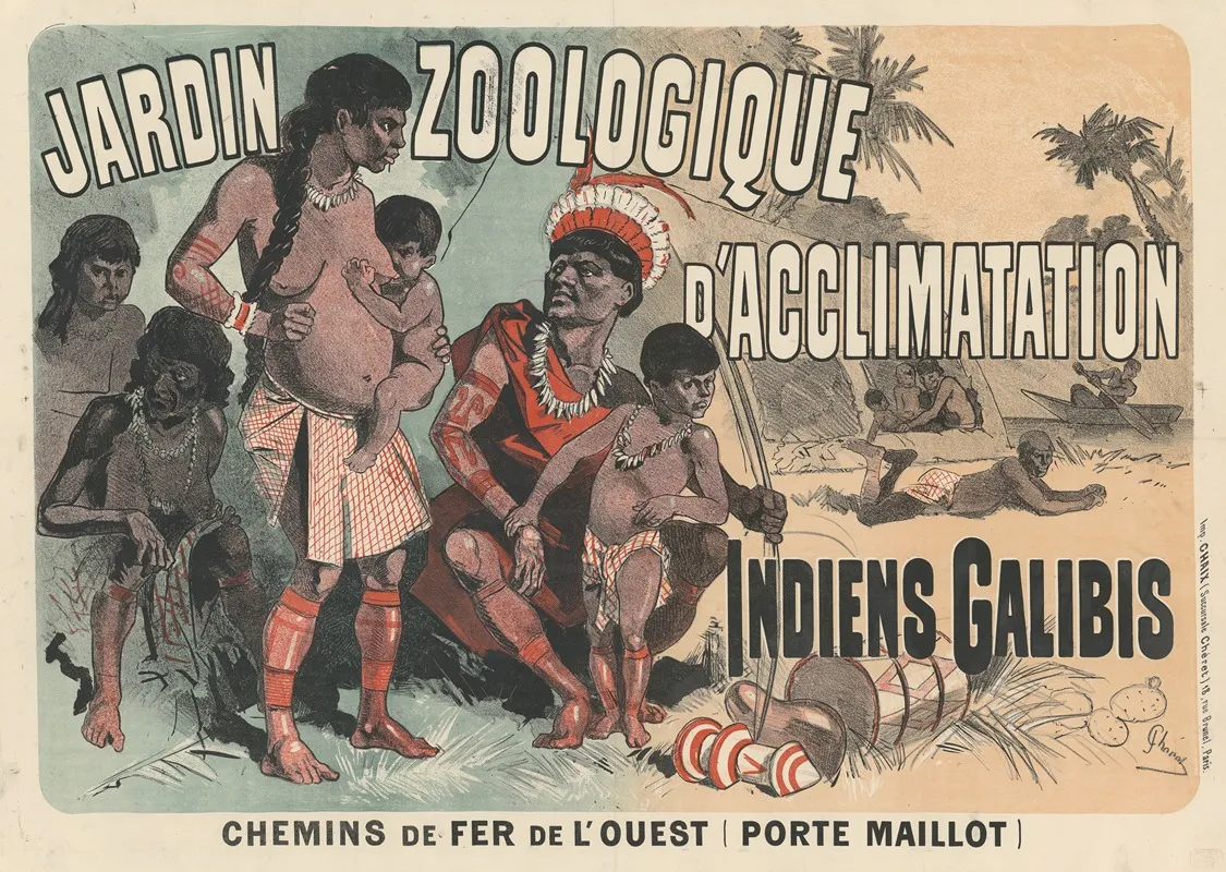 Jardin Zoologique Dacclimatation Indiens Galibis Chemins De Fer De Louest Porte Maillot Wall Art by Jules Chéret - Canvas Print