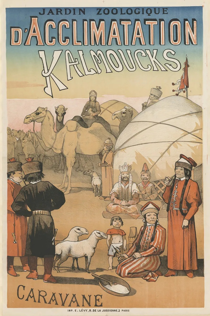 Jardin Zoologique Dacclimatation Kalmoucks Caravane Wall Art by Imp. Emile Lévy - High-Resolution Digital Print