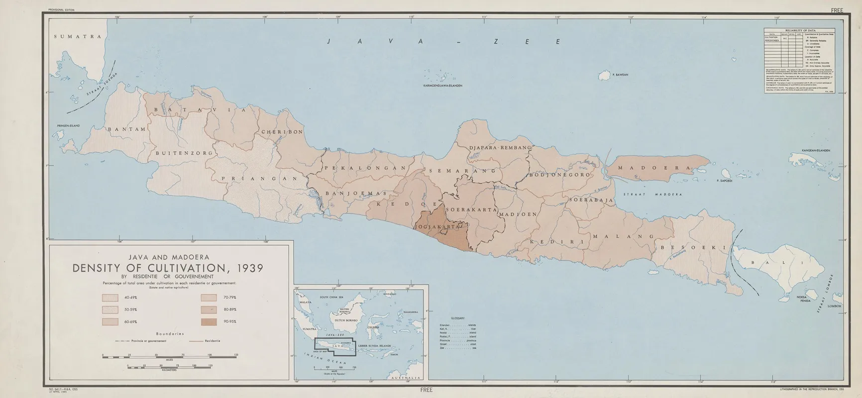 Java And Madoera Density Of Cultivation 1939 By Residentie Or Gouvernement Wall Art by Office of Strategic Services - High-Resolution Digital Print
