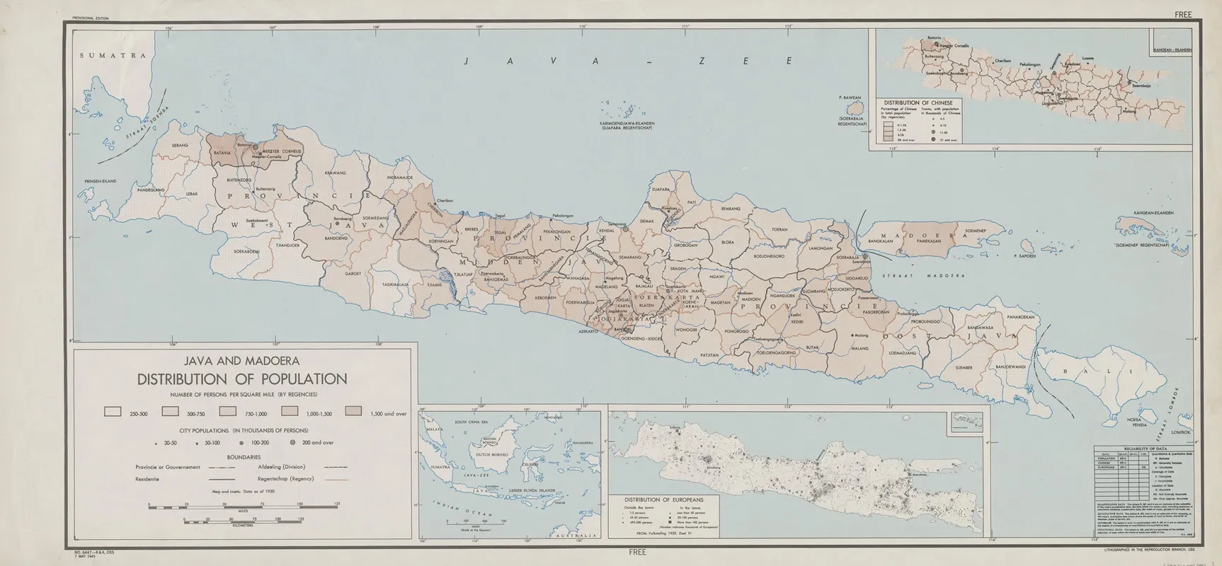 Java And Madoera Distribution Of Population Wall Art by Office of Strategic Services - High-Resolution Digital Print