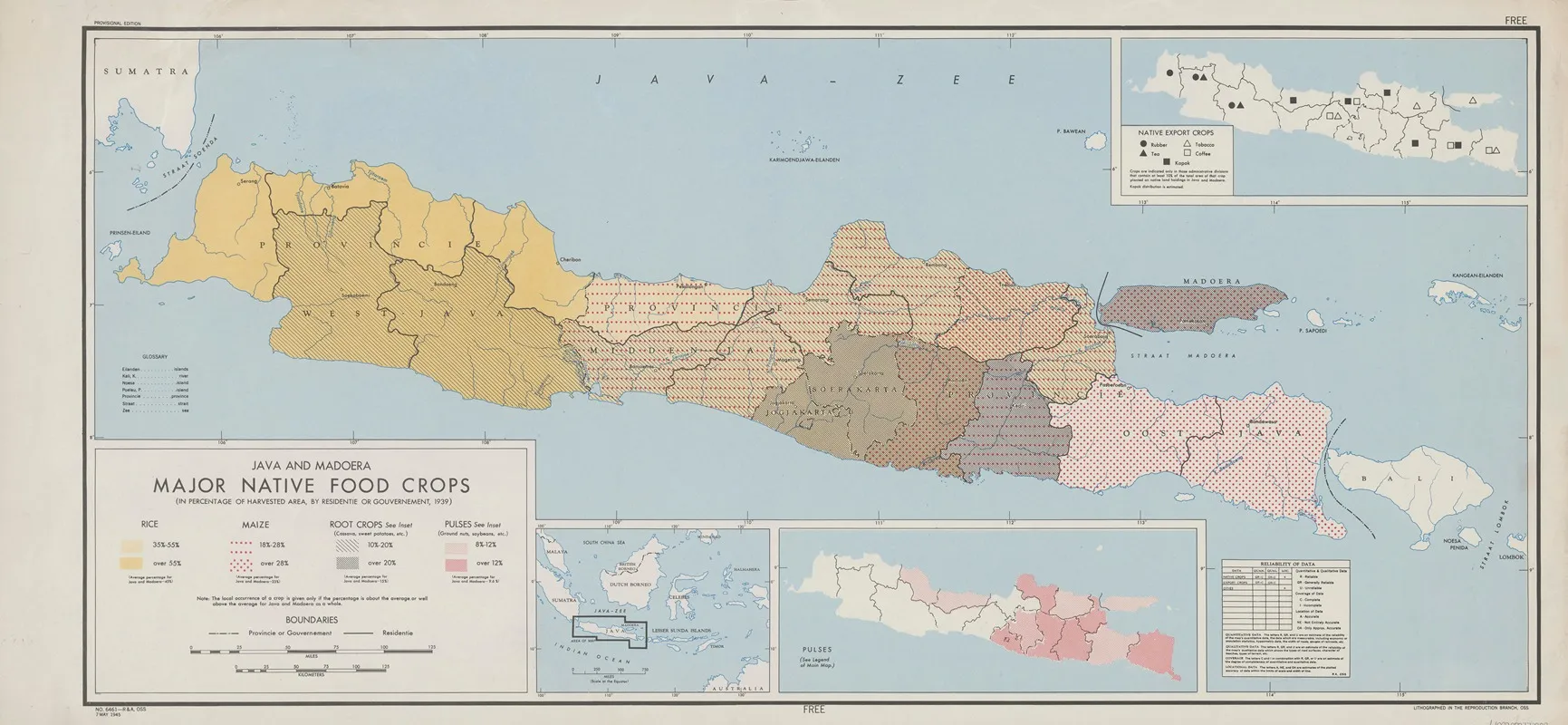 Java And Madoera Major Native Food Crops In Percentage Of Harvested Area By Residentie Or Gouvernement 1939 Wall Art by Office of Strategic Services - High-Resolution Digital Print