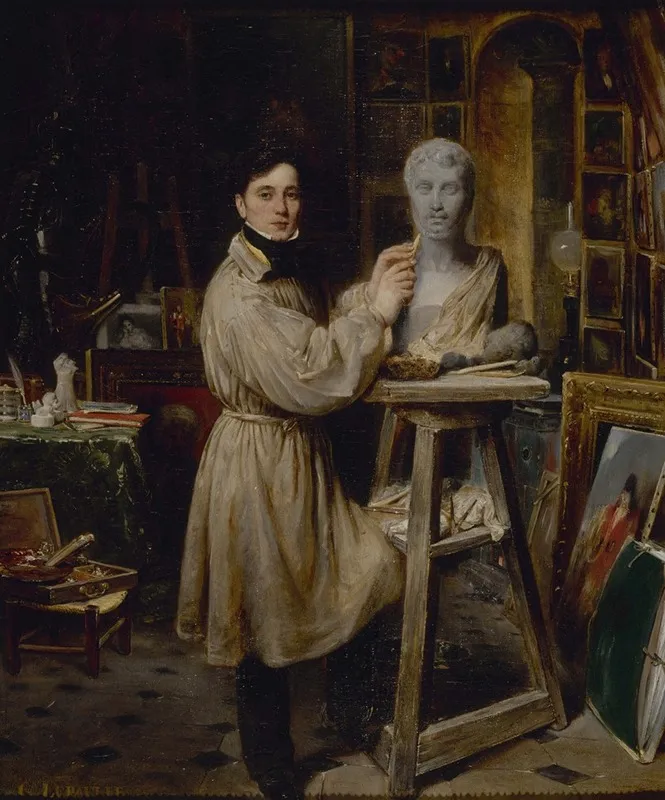 Jean Pierre Dantan 1800 1869 Dans Son Atelier Modelant Le Buste De Lepaulle Wall Art by François-Gabriel-Guillaume Lépaulle - High-Resolution Digital Print