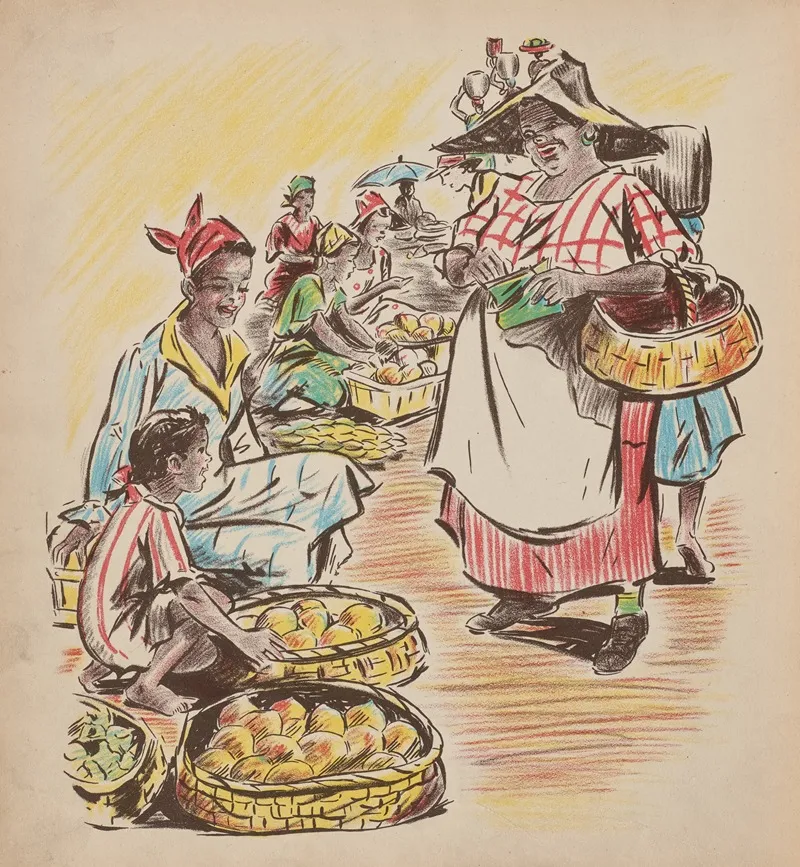 Jeanne Marie Goes To Market Pl8 Wall Art by Sari - High-Resolution Digital Print